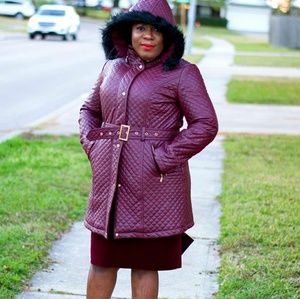 Faux Fur Trim Collar Hoodie puffer Jacket